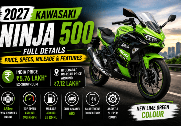 2027 Kawasaki Ninja 500 price in India Kawasaki Ninja 500 price Kawasaki Ninja 500 Hyderabad price Kawasaki Ninja 500 on road price 2027 Ninja 500 specifications Kawasaki Ninja 500 mileage Kawasaki Ninja 500 top speed Kawasaki Ninja 500 features Kawasaki Ninja 500 451cc Kawasaki Ninja 500 Lime Green