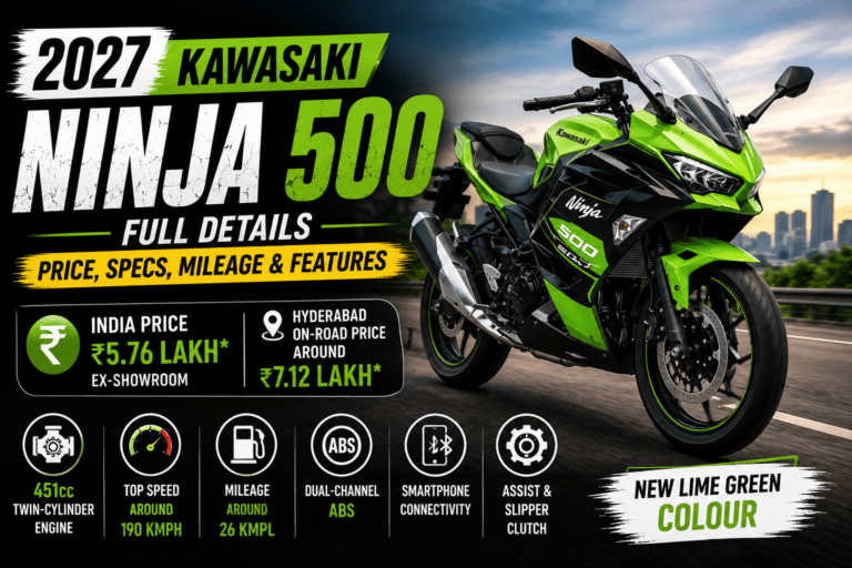 2027 Kawasaki Ninja 500 price in India Kawasaki Ninja 500 price Kawasaki Ninja 500 Hyderabad price Kawasaki Ninja 500 on road price 2027 Ninja 500 specifications Kawasaki Ninja 500 mileage Kawasaki Ninja 500 top speed Kawasaki Ninja 500 features Kawasaki Ninja 500 451cc Kawasaki Ninja 500 Lime Green