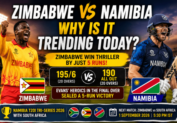 Zimbabwe vs Namibia today, Zimbabwe vs Namibia score, Zimbabwe vs Namibia highlights, Zimbabwe vs Namibia match, Zimbabwe Namibia T20I, Zimbabwe vs Namibia 2026, Brad Evans, Namibia T20I Tri-Series 2026