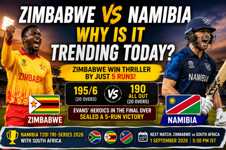 Zimbabwe vs Namibia today, Zimbabwe vs Namibia score, Zimbabwe vs Namibia highlights, Zimbabwe vs Namibia match, Zimbabwe Namibia T20I, Zimbabwe vs Namibia 2026, Brad Evans, Namibia T20I Tri-Series 2026